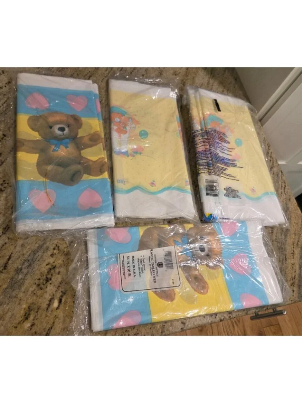 Vtg 80's 90's Lot of 4 Baby Shower Tablecloth Bear Heart Pony & 240 Napkins
